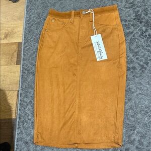 Faux-Suede Pencil Skirt in Rust